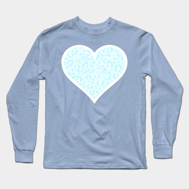 Pastel Blue and White Leopard Print Heart Long Sleeve T-Shirt by bumblefuzzies